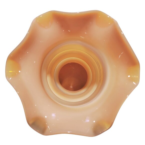 Vintage Altaglass Ruffled Peach & White Opalescent Vase - Excellent Condition - Picture 3 of 8